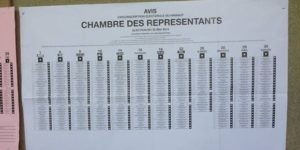 Affiche de listes amputee au bureau electoral de Charleroi - geamputeerde lijstenaffiche in het kiesbureau van Charleroi