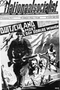 “Duitsland moet de oorlog winnen” (bron: De Nationaalsocialist, weekblad van het flamingantische VNV dat tijdens de oorlog collaboreerde) – “l’Allemagne doit gagner la guerre” (source: de Nationaalsocialist, hebdomadaire du VNV flamingant qui collaborait pendant la guerre)